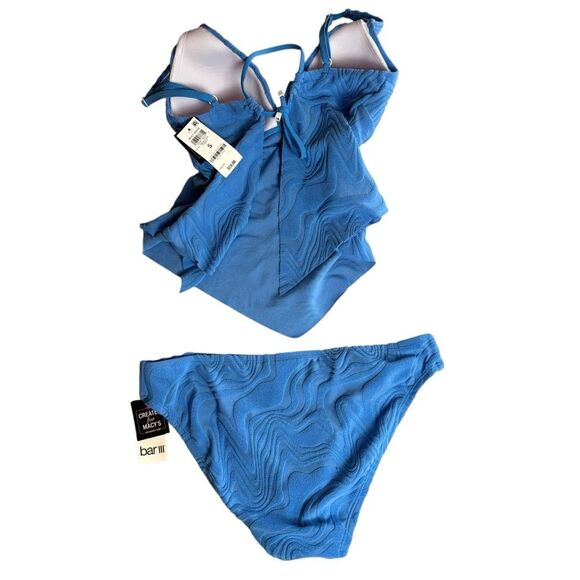 Bar III Blue Textured 2 Piece Swimsuit Hankey Top Tankini Bikini Size S/M NEW - Picture 4 of 15